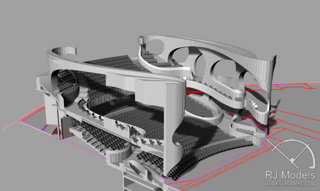 戲曲中心建筑模型的大小為1230mm X 830mm X 590mm ,歷時1個月制成。戲曲中心的外觀別樹一格,糅合了傳統與現代元素,整體屬于流線型設計,外觀如同舞臺簾幕一般。從建筑模型的設計中觀看,▲戲曲中心的結構為流線外型和內部空間, 呈現出「氣」的概念。。